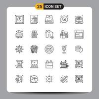 Universal Icon Symbols Group of 25 Modern Lines of vegetarian raw archive leaf up Editable Vector Design Elements
