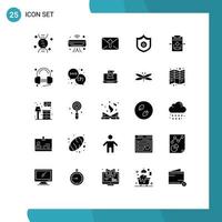 Group of 25 Solid Glyphs Signs and Symbols for process workflow massege shield police Editable Vector Design Elements