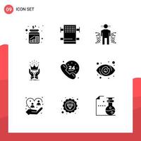 Pictogram Set of 9 Simple Solid Glyphs of royal king sensor honor science Editable Vector Design Elements