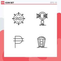 Pack of 4 creative Filledline Flat Colors of ad security expand search currency Editable Vector Design Elements