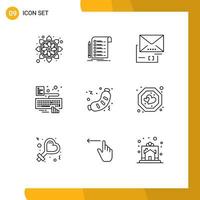 Universal Icon Symbols Group of 9 Modern Outlines of barbecue type checklist keyboard mail Editable Vector Design Elements