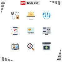 paquete de iconos de vector de stock de 9 signos y símbolos de línea para elementos de diseño de vector editables de ubicación móvil de tierra de computadora de Internet