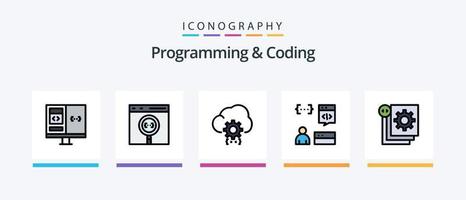 Programming And Coding Line Filled 5 Icon Pack Including develop. code. development. process. develop. Creative Icons Design vector