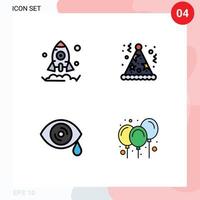 User Interface Pack of 4 Basic Filledline Flat Colors of business tears birthday hat air Editable Vector Design Elements