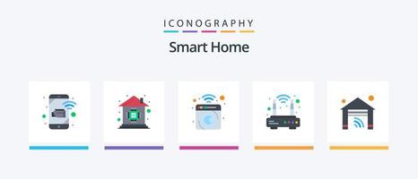 Smart Home Flat 5 Icon Pack Including garage. router. microchip. modem. laundry. Creative Icons Design vector