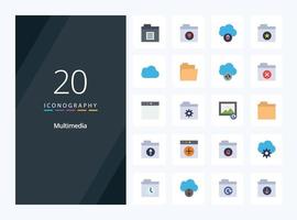 20 icono de color plano multimedia para presentación vector