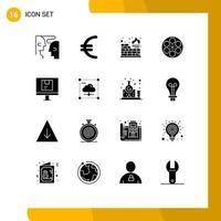 Pictogram Set of 16 Simple Solid Glyphs of logistic computer firewall tape reel Editable Vector Design Elements