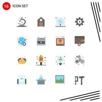 Set of 16 Modern UI Icons Symbols Signs for connected dollar bulb gear cog Editable Pack of Creative Vector Design Elements