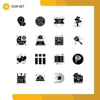 Pictogram Set of 16 Simple Solid Glyphs of street post off direction ticket Editable Vector Design Elements