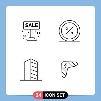 grupo de 4 signos y símbolos de colores planos de línea rellena para la venta de signos de mercado edificios de descuento elementos de diseño vectorial editables vector
