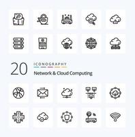 20 Network And Cloud Computing Line icon Pack like cloud computing sharing cloud internet technology vector