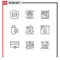 Set of 9 Vector Outlines on Grid for drinks coke planning stick hardware Editable Vector Design Elements