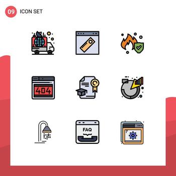 conjunto moderno de 9 colores planos de línea rellena pictograma de la página web de la tapa web servicio web elementos de diseño vectorial editables vector