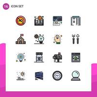 Pack of 16 Modern Flat Color Filled Lines Signs and Symbols for Web Print Media such as learn game data sport athletic Editable Creative Vector Design Elements