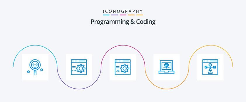 Programming And Coding Blue 5 Icon Pack Including development. coding. development. development vector