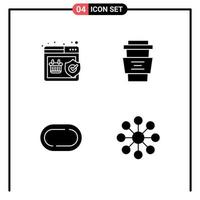 Group of 4 Modern Solid Glyphs Set for quality road shopping coffee track Editable Vector Design Elements