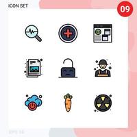 Pack of 9 creative Filledline Flat Colors of parental control browser picture document Editable Vector Design Elements