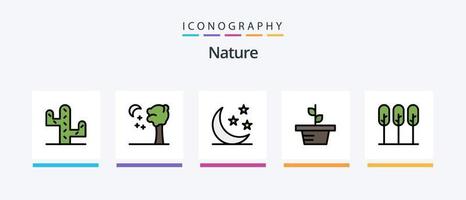 Nature Line Filled 5 Icon Pack Including park. city. nature. nature. flower. Creative Icons Design vector