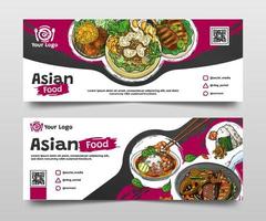 Doodle Hand Drawn Asian Food Horizontal Banner Collection vector