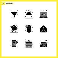 Pictogram Set of 9 Simple Solid Glyphs of drugs plant winter nature agriculture Editable Vector Design Elements