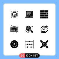 9 Solid Glyph concept for Websites Mobile and Apps hammer search bricks layout motivation bag Editable Vector Design Elements