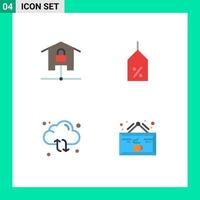 4 Universal Flat Icon Signs Symbols of devices cloud locked label sync Editable Vector Design Elements