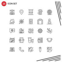 25 Thematic Vector Lines and Editable Symbols of globe phone architecture mobile residence Editable Vector Design Elements