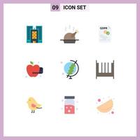 Modern Set of 9 Flat Colors and symbols such as bedroom globe file education food Editable Vector Design Elements