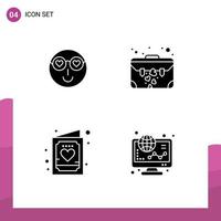 Stock Vector Icon Pack of 4 Line Signs and Symbols for smiley card cute brief cute Editable Vector Design Elements