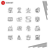 Group of 16 Modern Outlines Set for computer management laboratory engineering science lab Editable Vector Design Elements