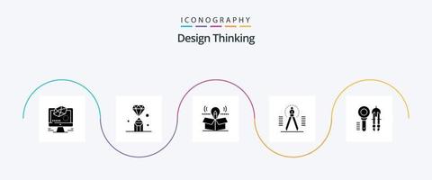 Design Thinking Glyph 5 Icon Pack Including tool. compass. value. solution. bulb vector