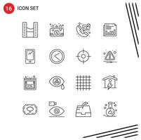 Editable Vector Line Pack of 16 Simple Outlines of times news contact market business Editable Vector Design Elements