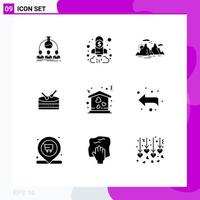 Solid Glyph Pack of 9 Universal Symbols of home drum finance sun landscape Editable Vector Design Elements