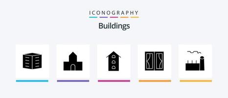 Buildings Glyph 5 Icon Pack Including home. frame. christian building. buildings. shops. Creative Icons Design vector