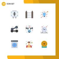 Modern Set of 9 Flat Colors Pictograph of weightlifting exercise signaling dumbbell intelligence Editable Vector Design Elements