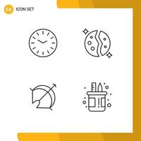 Pack of 4 Modern Filledline Flat Colors Signs and Symbols for Web Print Media such as time arrow astronomy planet point Editable Vector Design Elements