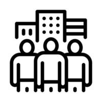 business team and city buildings icon vector outline illustration