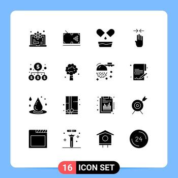 conjunto moderno de 16 glifos y símbolos sólidos, como elementos de diseño vectorial editables de flecha de gesto de juego de pellizco empresarial vector