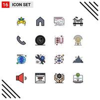 paquete de iconos de vector de stock de 16 signos y símbolos de línea para elementos de diseño de vector creativo editable de puente de río de componente de carretera de teléfono