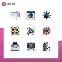 User Interface Pack of 9 Basic Filledline Flat Colors of game badminton global sad emojis Editable Vector Design Elements