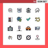 Universal Icon Symbols Group of 16 Modern Flat Color Filled Lines of fuel computing document data share Editable Creative Vector Design Elements