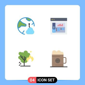 Set of 4 Vector Flat Icons on Grid for cloud environment networking graphics pollution Editable Vector Design Elements
