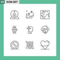 9 Universal Outlines Set for Web and Mobile Applications yourself mind map android time Editable Vector Design Elements