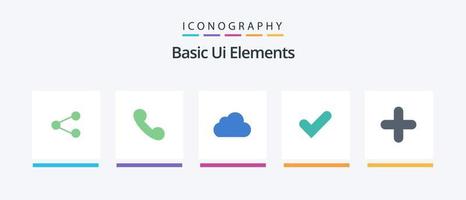 Basic Ui Elements Flat 5 Icon Pack Including new. good. cloud. tick. check. Creative Icons Design vector