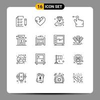 conjunto de 16 iconos de interfaz de usuario modernos símbolos signos para deslizar la lámpara gesto de diamante invertir elementos de diseño vectorial editables vector