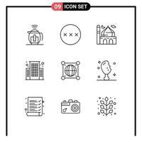 Modern Set of 9 Outlines and symbols such as global center mosque business pray Editable Vector Design Elements