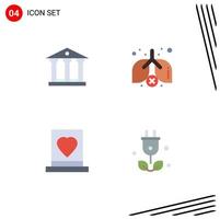 Editable Vector Line Pack of 4 Simple Flat Icons of bank love money waste passion Editable Vector Design Elements