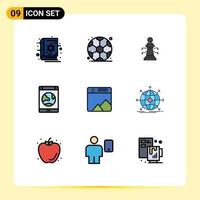 Modern Set of 9 Filledline Flat Colors Pictograph of photo smartphone laptop online connection Editable Vector Design Elements