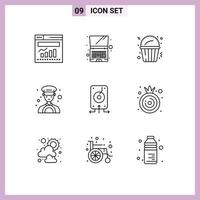 Modern Set of 9 Outlines Pictograph of storage file fast food data taxi Editable Vector Design Elements