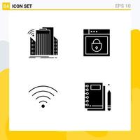 4 Universal Solid Glyphs Set for Web and Mobile Applications buildings connection smart password wifi Editable Vector Design Elements